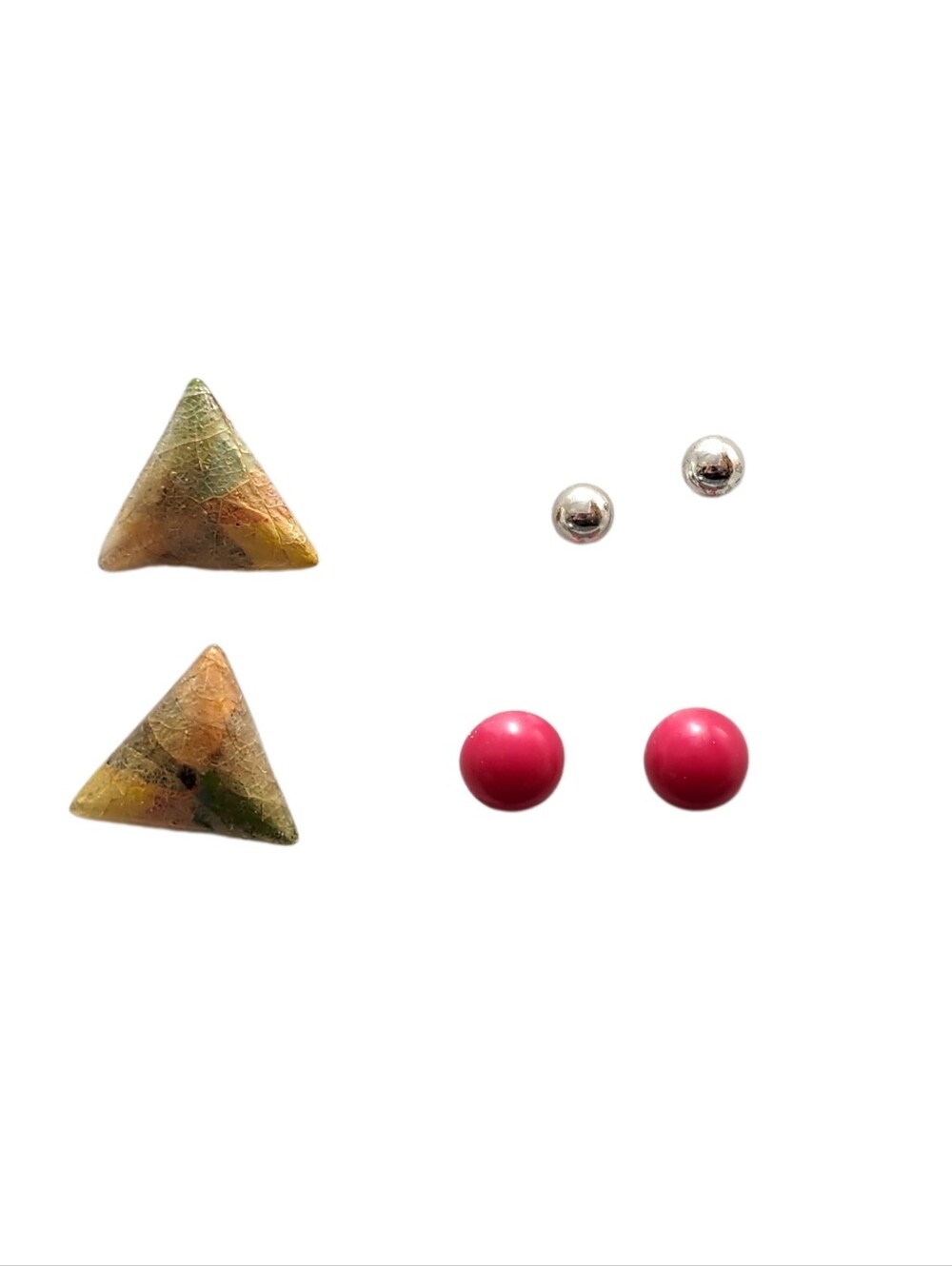 Three Pairs of Pierced Earrings. Miscellaneous Colors, Shapes, & Sizes